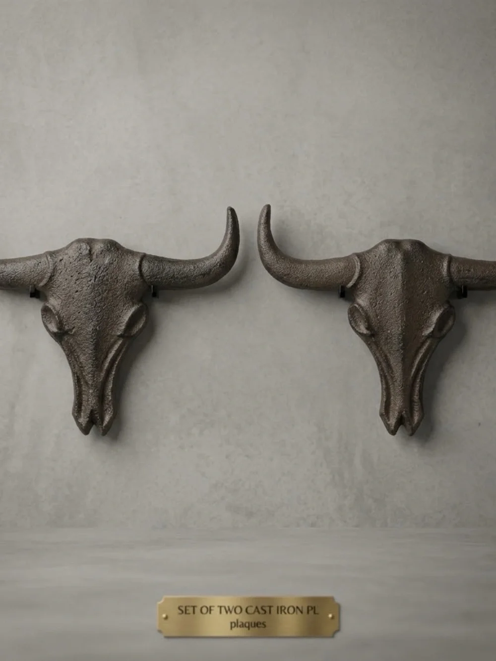 Rustic Cast Iron Longhorn Steer Skull Wall Decor – Set of 2
